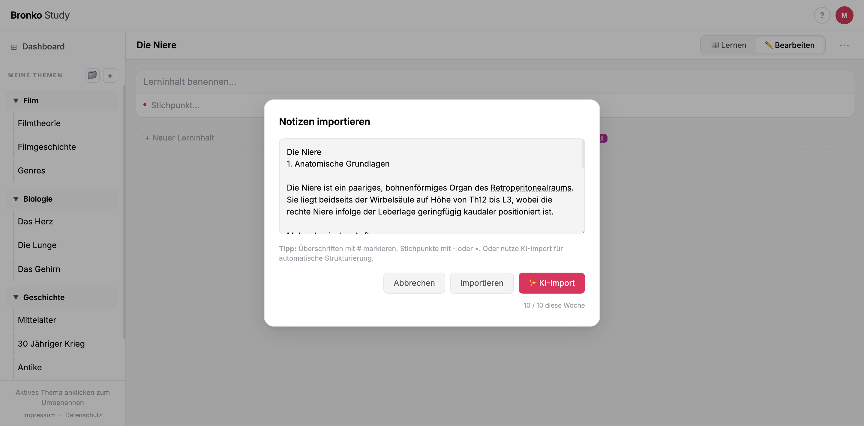 Bronko Study — KI-Import